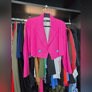Zara Women's Fuchsia Cropped Blazer